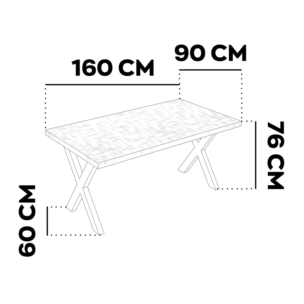 Tavolo da pranzo in legno e metallo con piedi x-shaped nero 160x90 cm Grigio Testurizzato