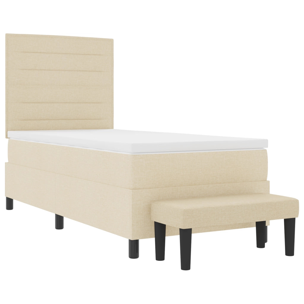 Letto a Molle con Materasso & Panchina Crema 90x190 cm in Tessuto