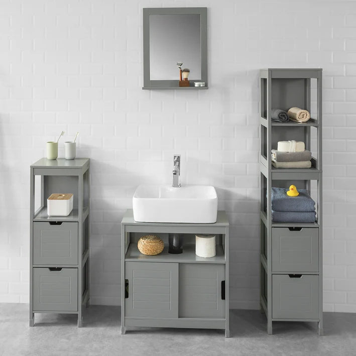 Mobile Sottolavabo Per Bagno con Poggiapiedi Sottolavabo Bagno Mobile Bagno Sottolavabo Grigio Scuro FRG128-SG