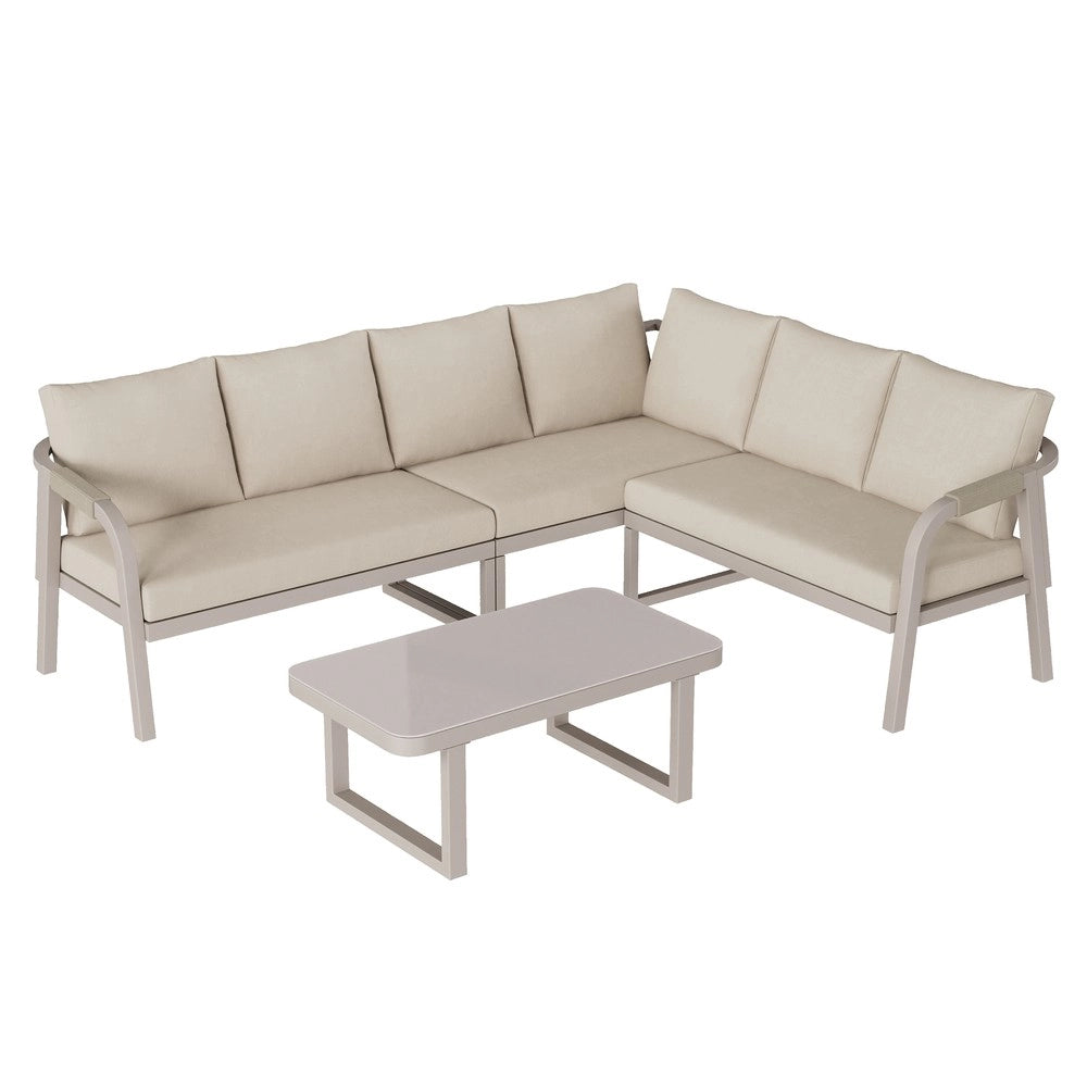 Set Divano Angolare da Giardino con Tavolino ¨C Xylo ¨C Polyrattan Beige, 6 Posti