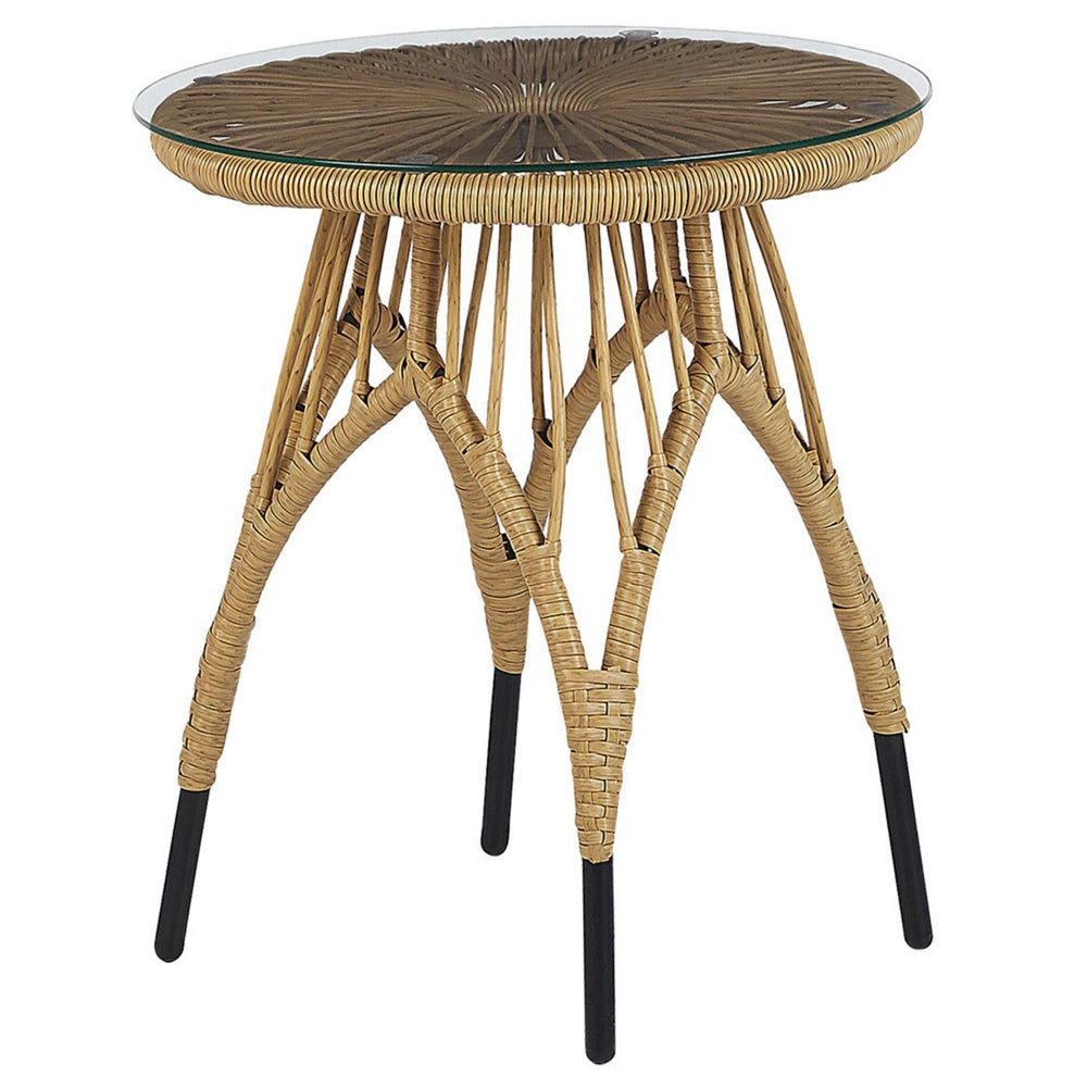 Set Bistro da Esterno in Polirattan e Metallo a 2 Posti con Tavolino color Legno Chiaro e Nero