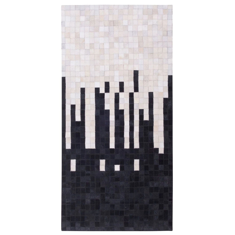 Tappeto tappetino Pelle Bovina Nera e Bianca 80 x 150 cm Rettangolare Motivo Geometrico Astratto Fatto a Mano