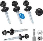 100 pezzi di viti metalliche per tetto, 4,8 x 50 mm, viti autoallogganti con guarnizione EPDM, colore antracite, viti per tetto in acciaio con chiave a 6 lobi, set di chiavi a stella, viti a trapezio, colore RAL 7016