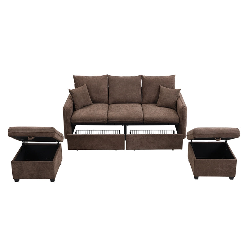 Divano angolare multifunzionale - Zephmum- Forma U, 3 posti, con contenitore, cuscini, funzione letto