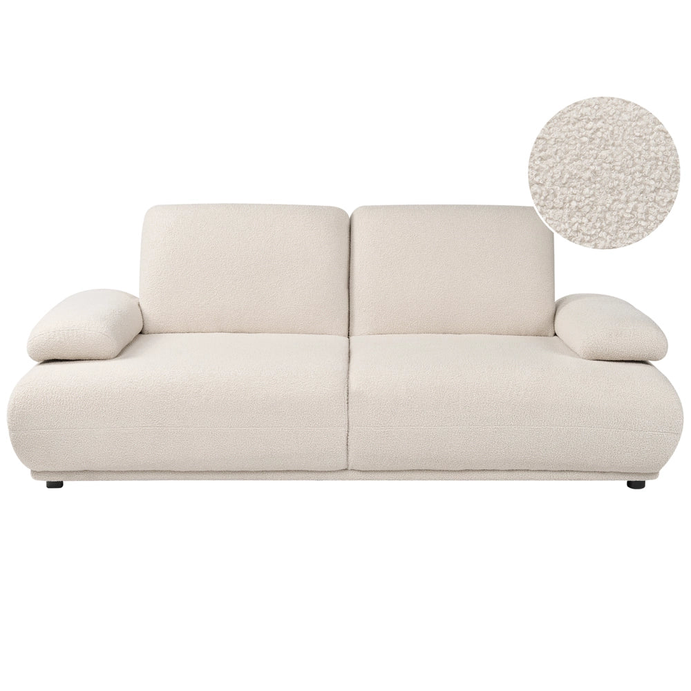 Divano a 3 posti Rivestimento bouclé bianco sporco Schienale e braccioli regolabili Gambe in legno Soggiorno Moderno