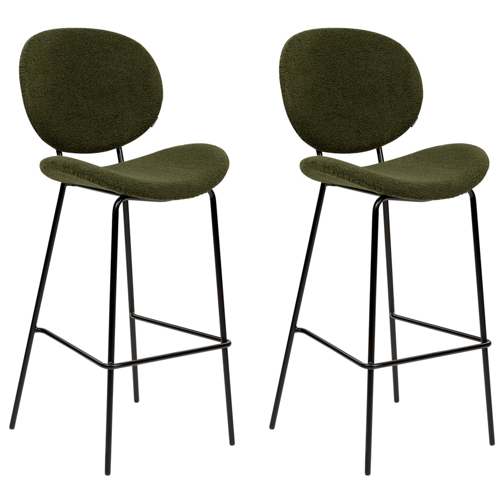 Set di 2 sedie da pranzo Verde Scuro con gambe senza braccioli Bouclè PU Gambe in ferro nero Design contemporaneo e retrò Sedute per la sala da pranzo