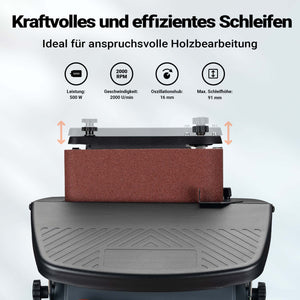 Levigatrice a mandrino oscillante 500 W, 2000/min, funzionamento a rullo e a nastro, con 5 bussole, Smerigliatrice