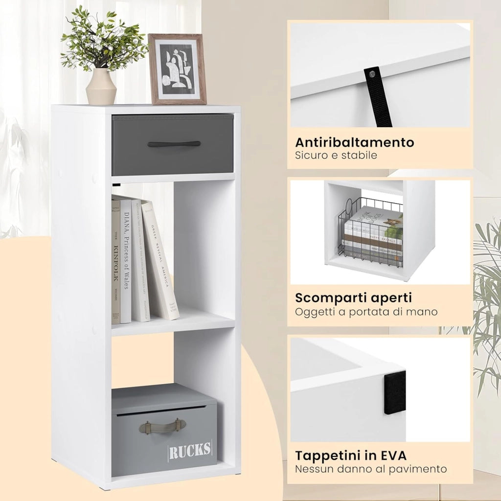 Libreria da Terra, Unità di Stoccaggio a Cubo a 3 Livelli con Cassetto, Unità di Scaffale in Piedi Scaffale a Cubo Aperto, per Studio, Camera da Letto e Soggiorno, Rovere chiaro, SK055hei