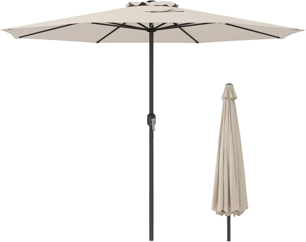 Ombrellone da Giardino Ø 260/360 cm con Manovella e 8 Stecche, Ombrellone Parasole Ventilato, Telaio in Metallo, Anti UV, da Esterno, Terrazzo, Spiaggia, Balcone, Mercato