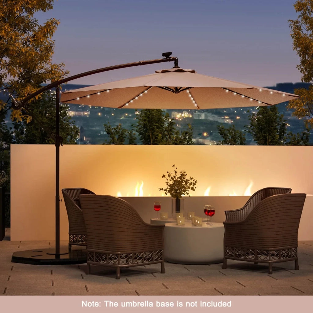3m Solar Patio Offset Umbrella Adjustable with 40 LED and Cross Base Stand-Brown