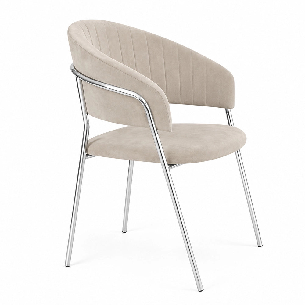 Set da 4 sedie Aurelia in velluto grigio tortora con gambe in ferro cromato