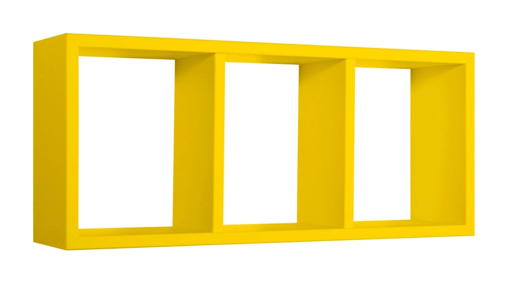 Mensola Rettangolare 3 Scomparti da Parete 70x30x15.5 cm in Fibra di Legno Tristano Giallo Canarino