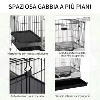 Gabbietta per Conigli Porcellini d'India in Metallo Nero con 2 Porte e Vassoio Estraibile 81.2x52.7x70cm
