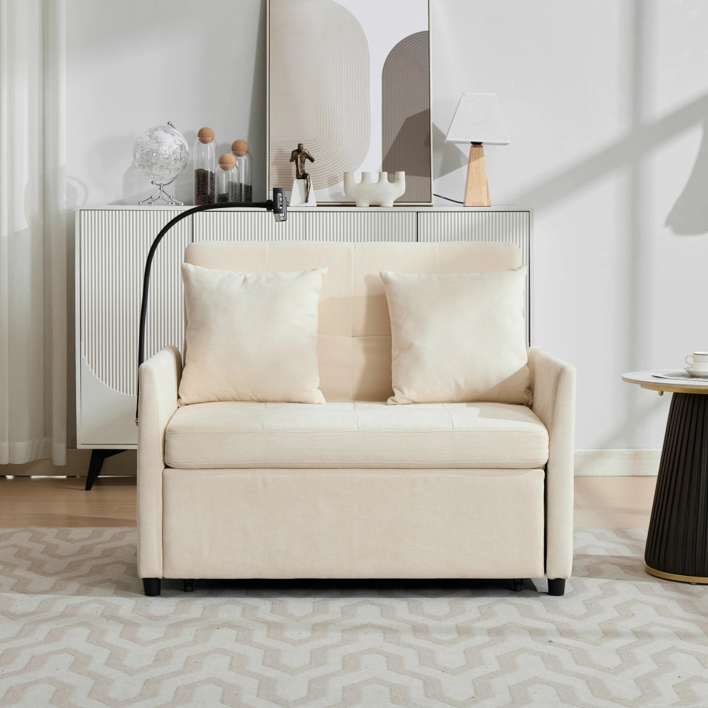Divano multifunzione 109x72x83.5 cm con porta USB e supporto tablet in poliestere beige