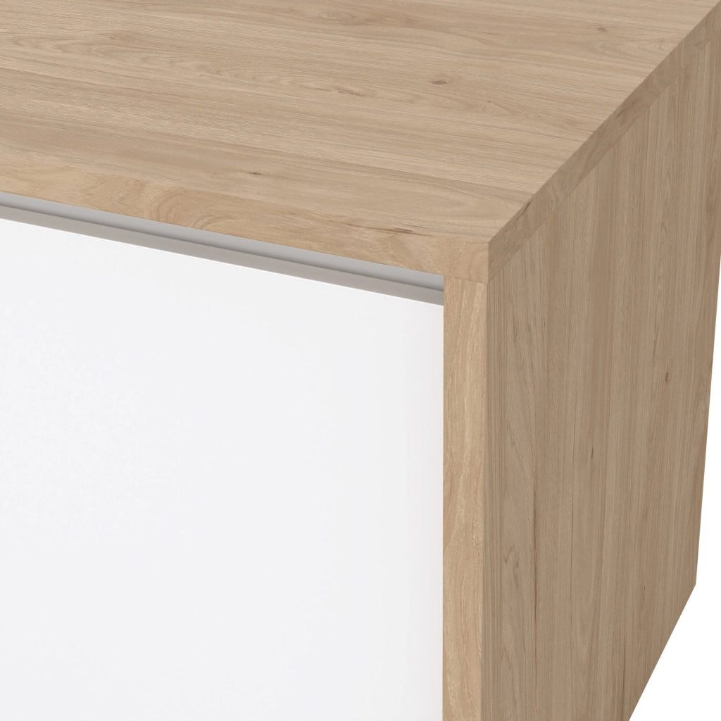 Mobile porta TV Ambivere, Credenza da soggiorno, Armadio basso per TV, Base parete attrezzata, 179x48 h52 cm, Rovere e Bianco lucido
