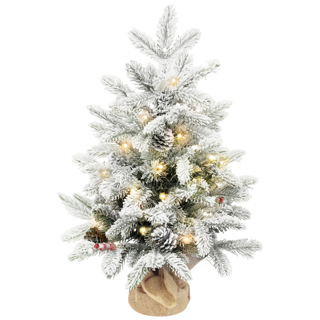 Albero di Natale Artificiale 60 cm con Luci LED e Neve ¨C zephmum ¨C Verde