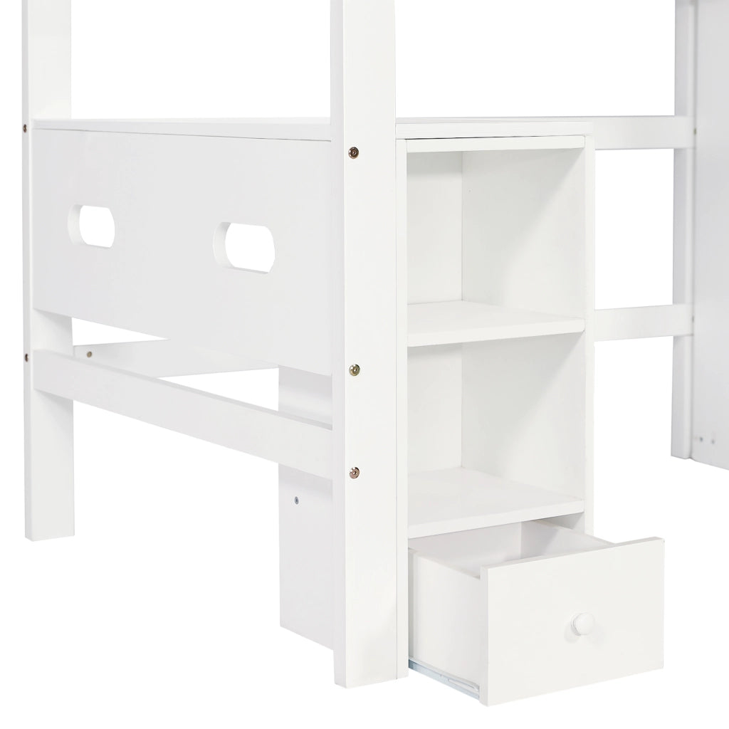 DESMIU Letto a castello Letto singolo 1 posto con scrivania, armadio e scaffali, 90 × 200 cm, senza materasso