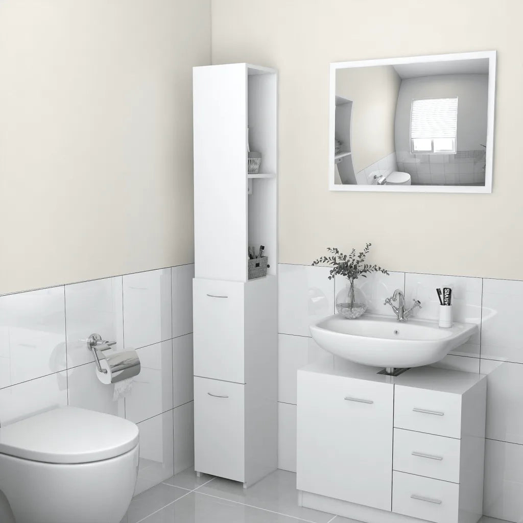 Armadietto da Bagno Bianco 25x26,5x170 cm in Legno Multistrato 808431