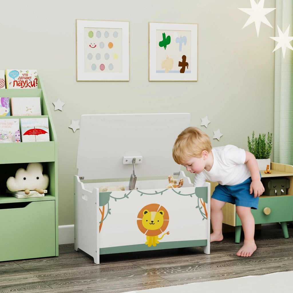 Baule Portagiochi con Coperchio per Bambini per Giocattoli e Vestiti, 60x37x39 cm, Verde