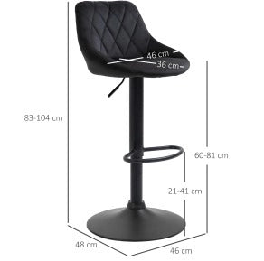 Set di 2 sgabelli da bar 46x48x104 cm regolabili con schienale in poliestere nero