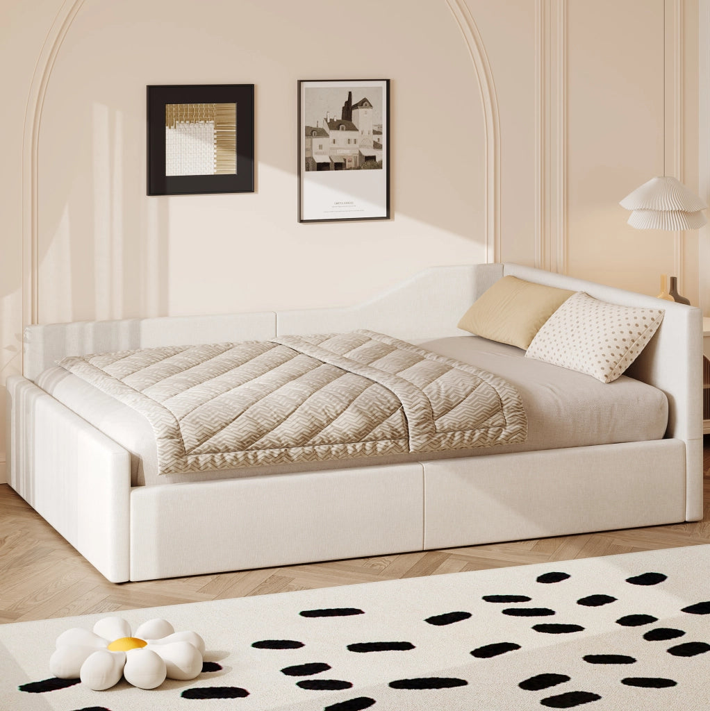Letto da giorno imbottito 140x200 cm con contenitore, beige