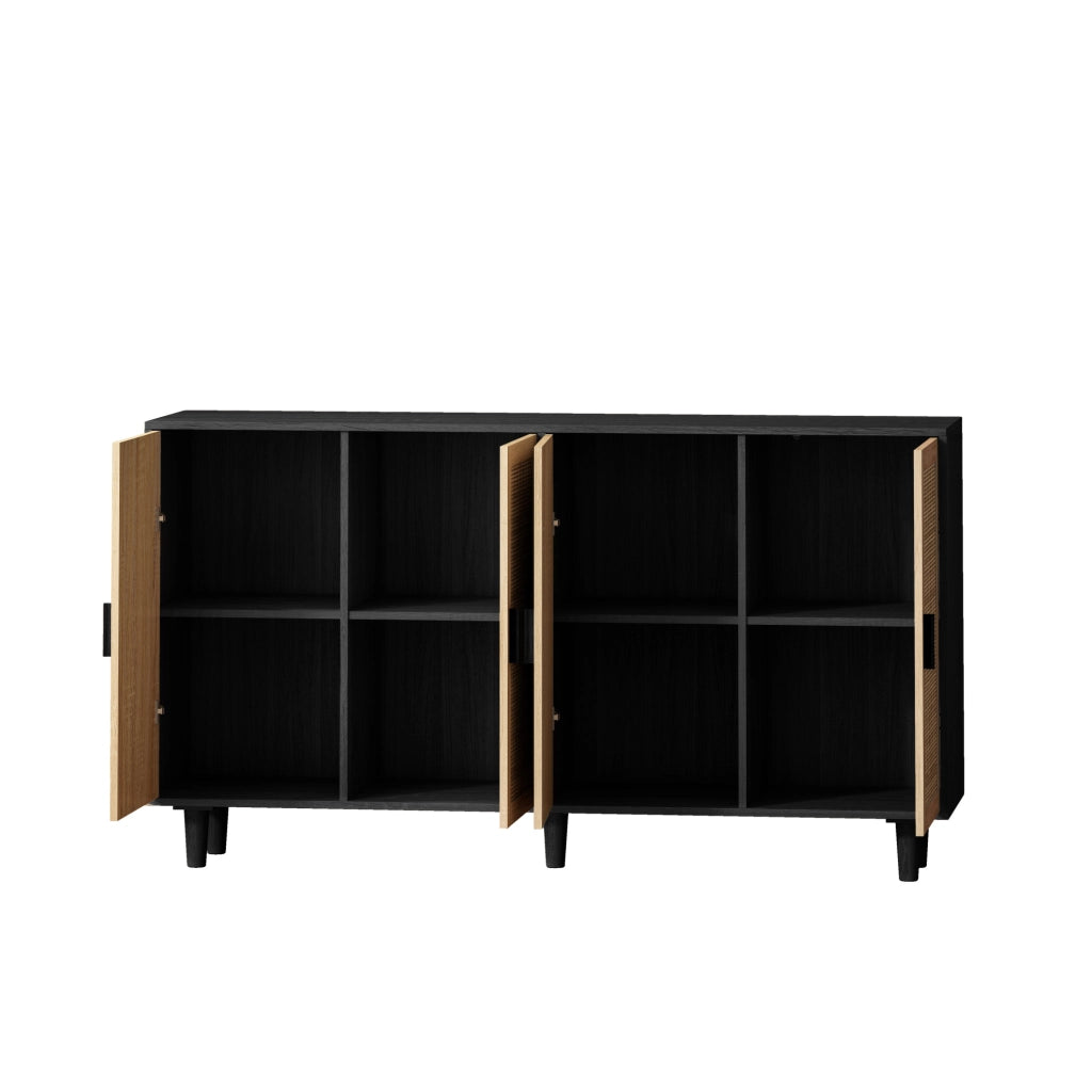 Credenza con 4 ante in rattan 158 x 40 x 88 cm nera