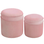SET 2 POUF POGGIAPIEDI ROTONDI IMPILABILI E IMBOTTITI CON RIVESTIMENTO IN VELLUTO, CONTENITORE DA 34.8L, ROSA