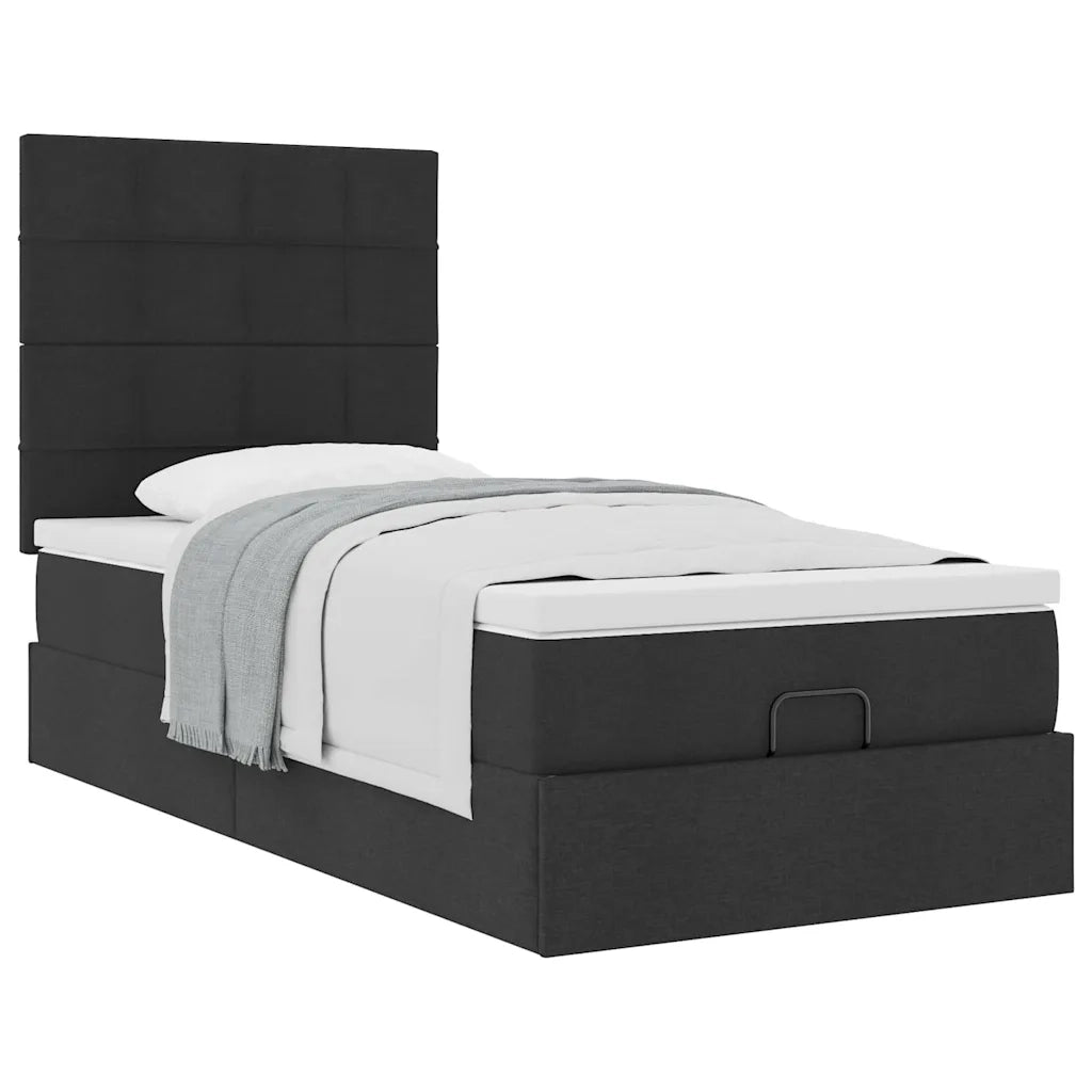 vidaXL Struttura Letto Pouf con Materasso Nero 80x200 cm in Tessuto