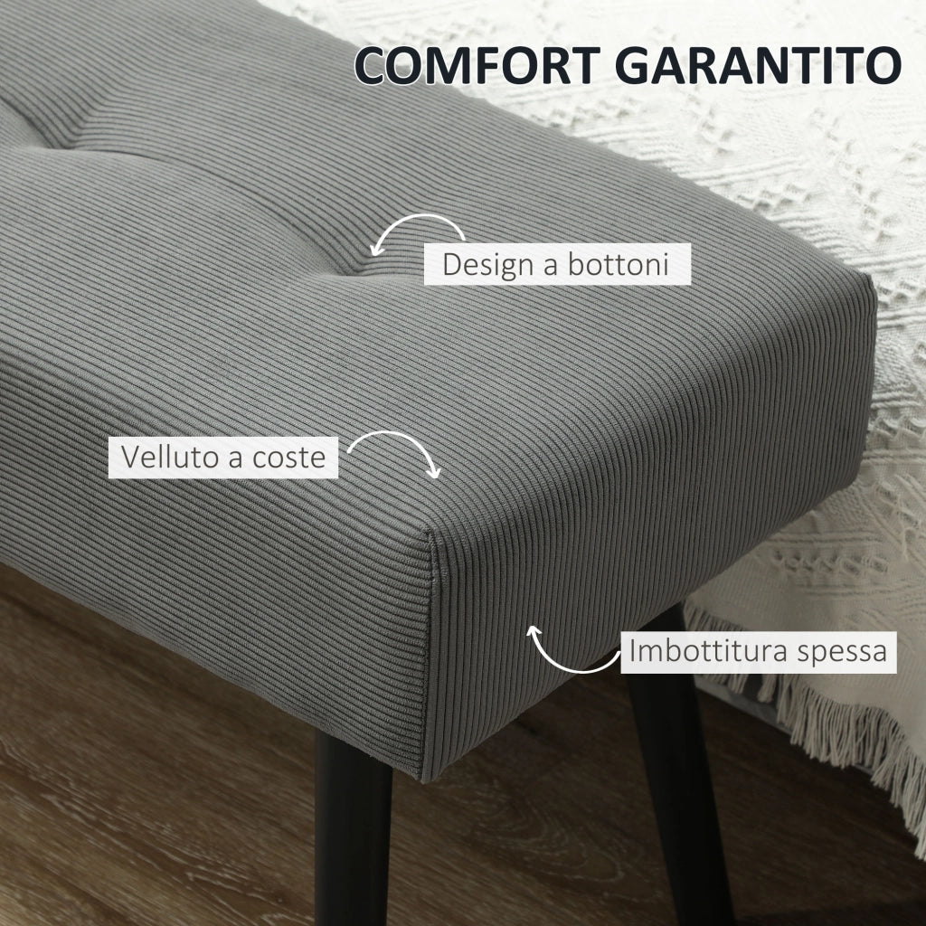 Pouf Grigio per Letto ¨C zephmum ¨C Tessuto Effetto Velluto, Acciaio, 100x36x45 cm