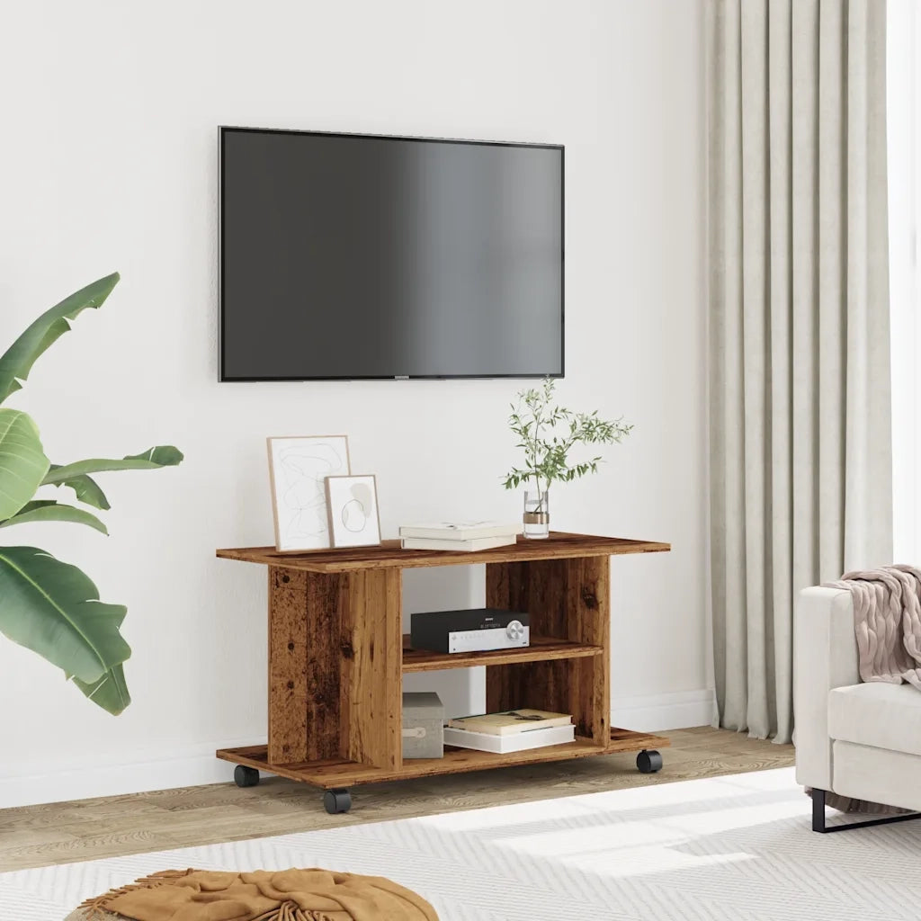 Mobile TV con Ruote-Credenza TV-Console TV Legno Antico 80x40x45 cm Legno Multistrato