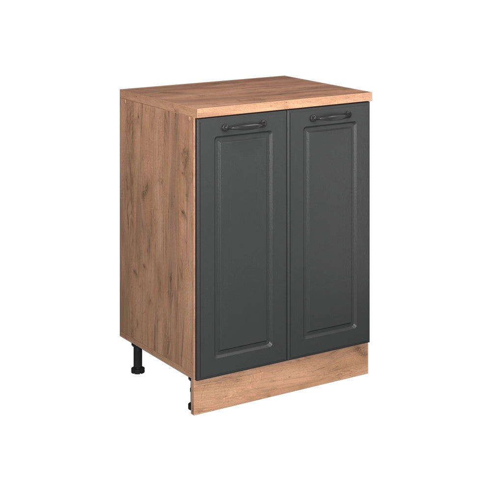 Mobile cucina sottotetto R-Line Antracite rustico/Rovere dorato 60 cm senza inclinazione con 2 ante Vicco