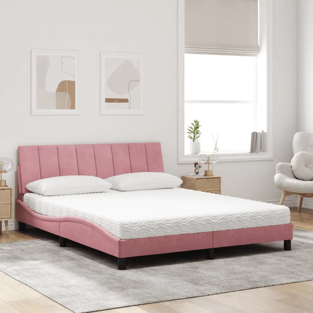 Letto con Materasso Rosa 160x200 cm in Velluto