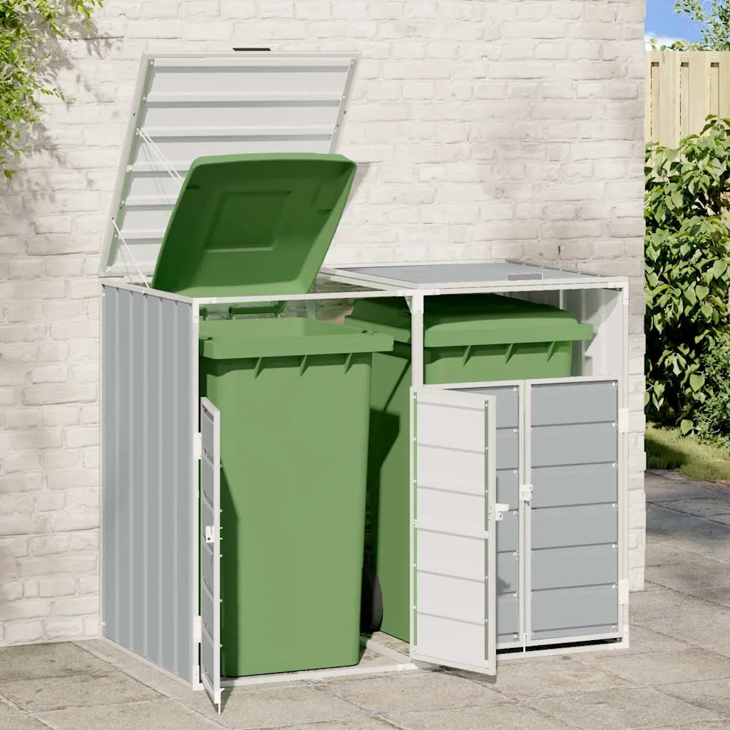 vidaXL Copribidone con Ruote per 2 Bidoni Grigio 144x81x113 cm Acciaio