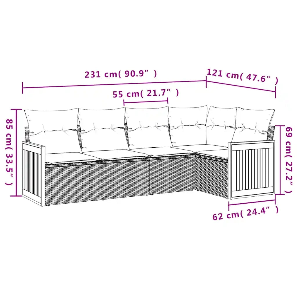 Set Divani da Giardino 5 pz con Cuscini Grigio in Polyrattan 3227629