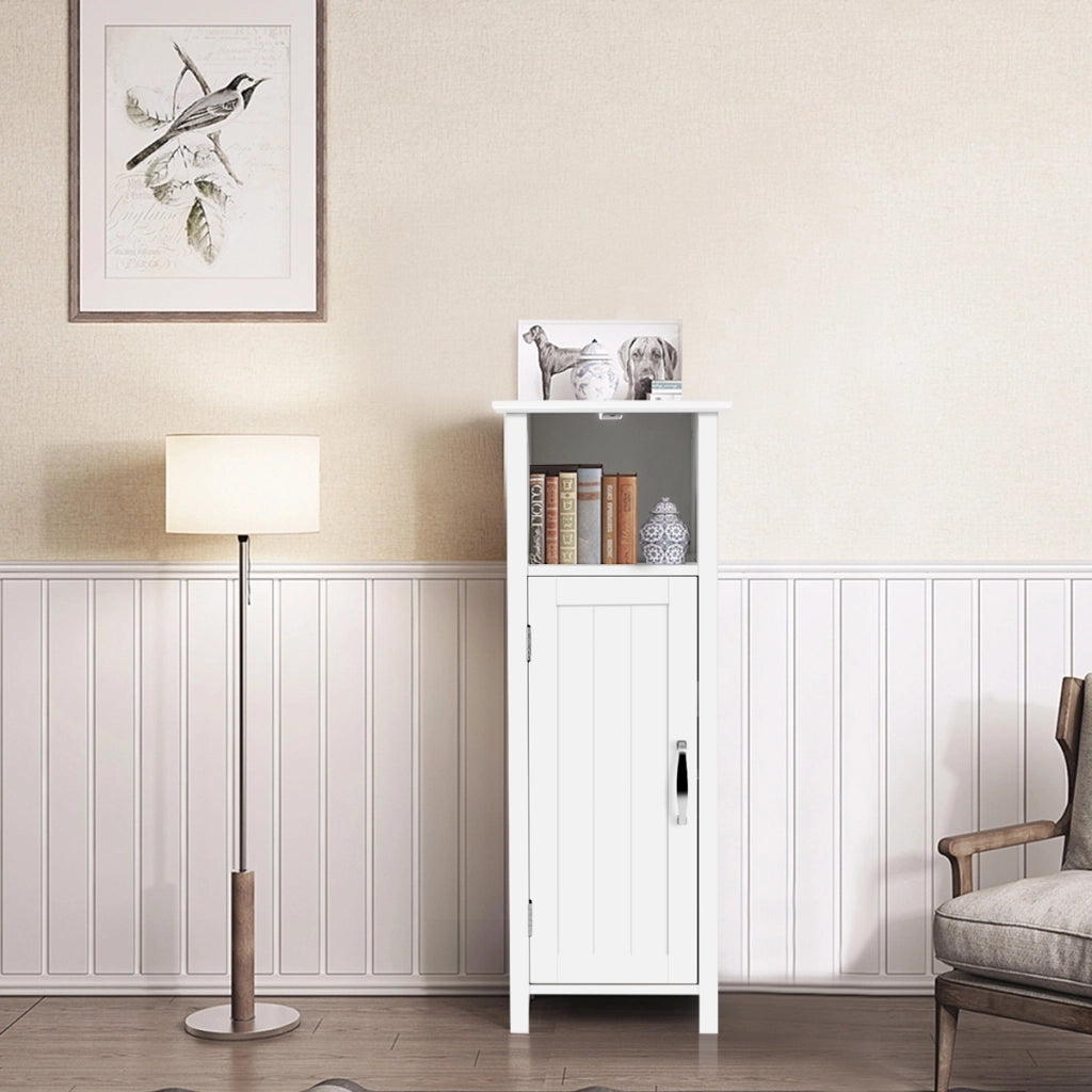 Armadio di stoccaggio a pavimento per bagno, Armadietto di stoccaggio con ripiano regolabile ad anta singola, Bianco-Scaffali e librerie