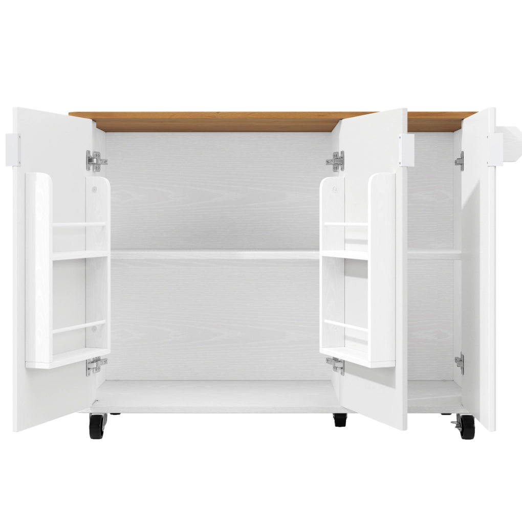 Isola da cucina 130x45(75)x92 cm con piano ribaltabile; ripiani regolabili; MDF bianco