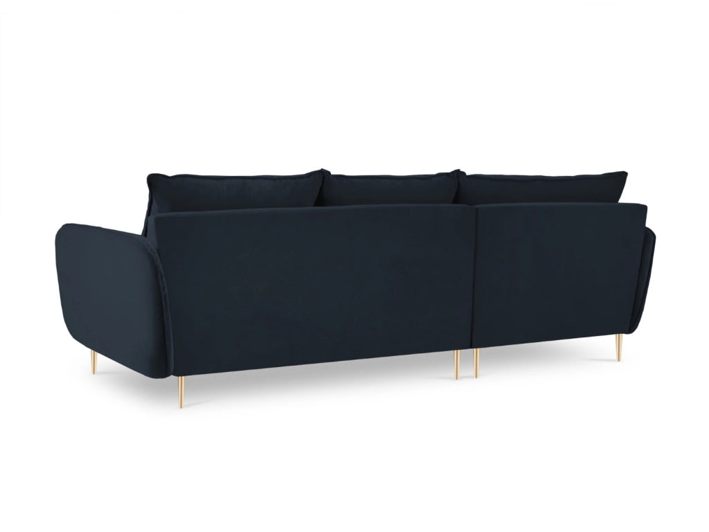 Cosmopolitan Design - Divano angolare sinistro "Vienna" 5 posti in velluto blu scuro 