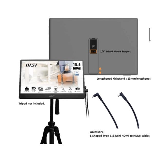 Msi pro mp161 e2 monitor portatile nero 39,6 cm (15.6") led 1920 x 1080 pixel - 9S6-3PB70H-020