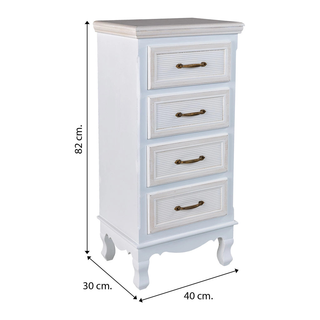 Cassettiera in legno bianco 40x30x82h