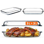 Teglia da forno rettangolare in vetro KADAX con coperchio, 2x3 litri, 39x23 cm