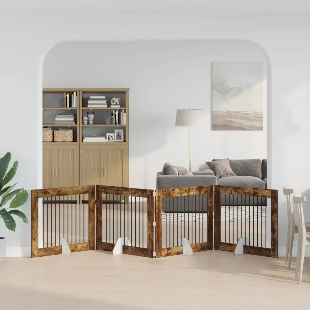 Cancello per cani con supporti 4 pcs Rovere Fumo 100 x 80 cm