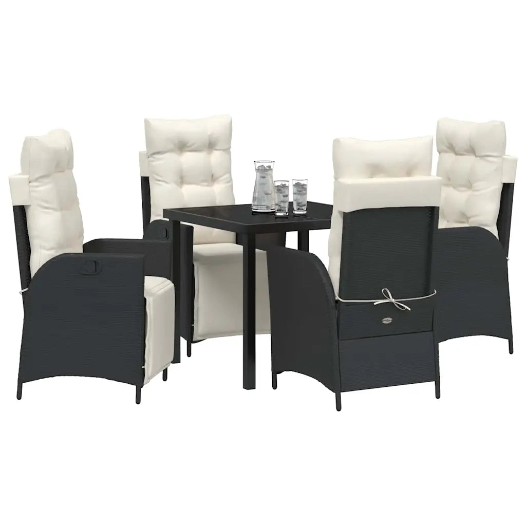 Set da Pranzo per Giardino con cuscino 5 pcs Nero polyrattan 3380527