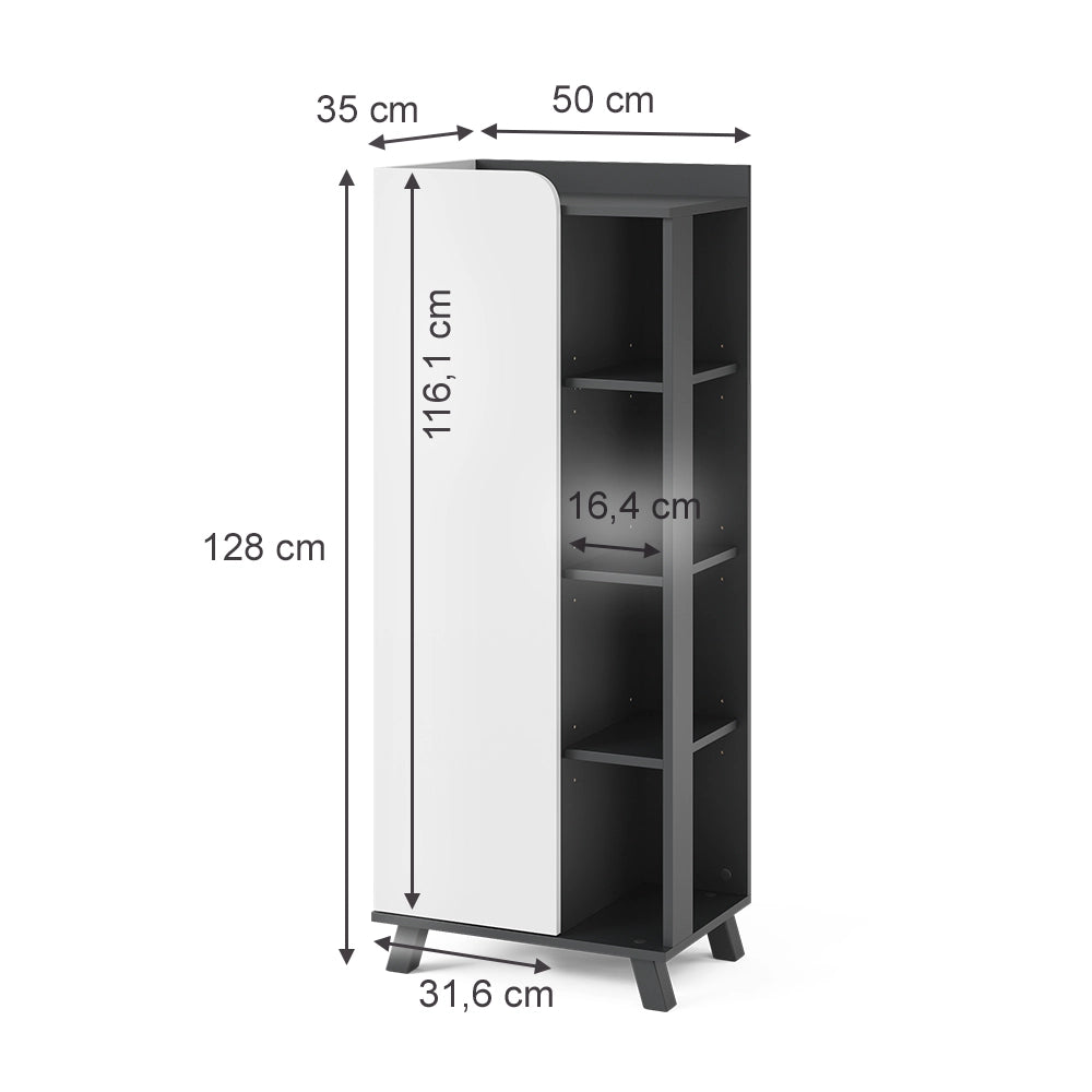 Vicco Mobiletto midi Antracite/bianco 50 x 128 cm con porta e vani aperti