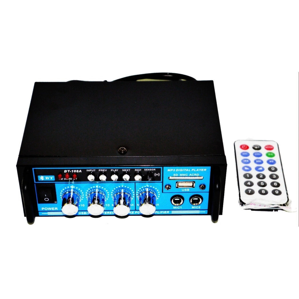 Trade Shop - Amplificatore Audio 12v 220v Usb Sd 2 Microfoni Mp3 Fm Casa Auto Karaoke Bt188a -