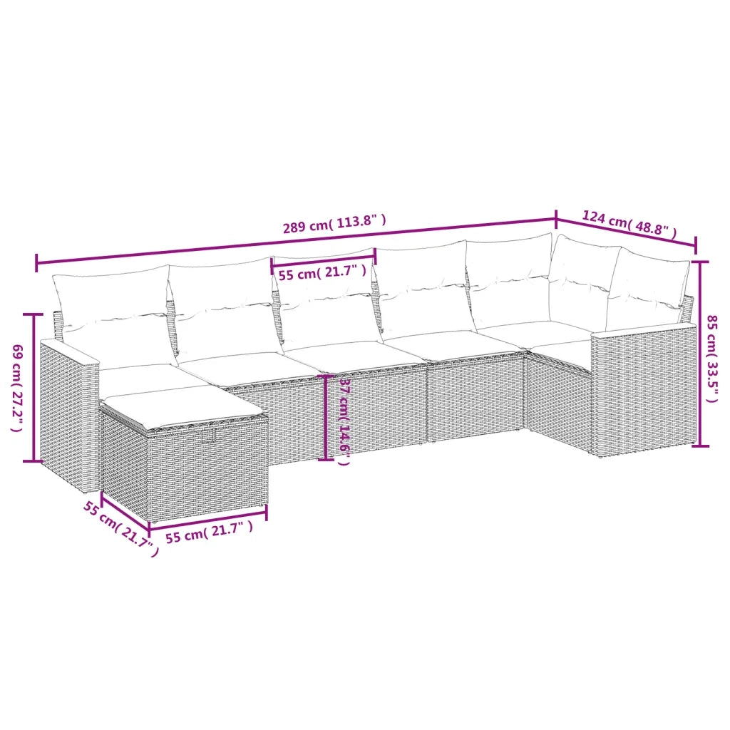Set Divani da Giardino con Cuscini 7pz Nero Polyrattan 3265312