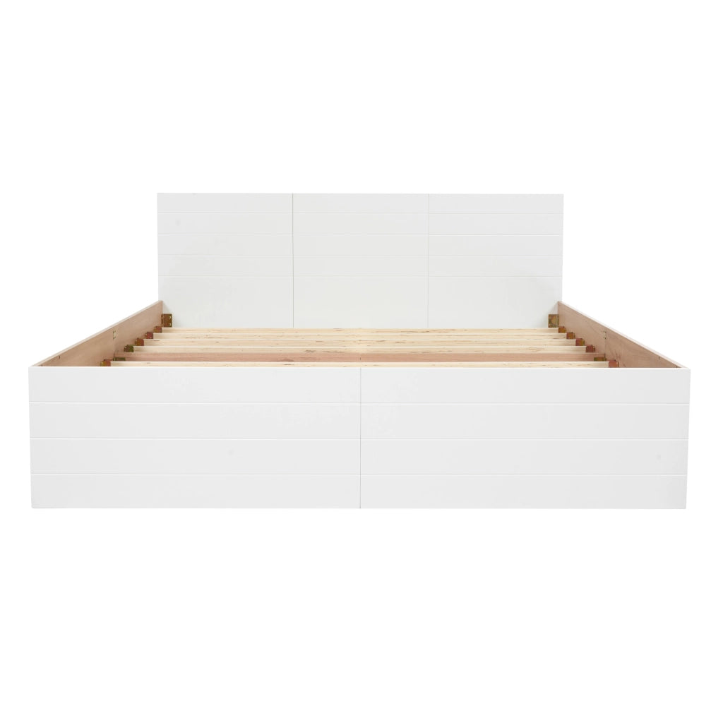 Letto matrimoniale 140x200 cm bianco e rovere con 2 cassetti e rete a doghe