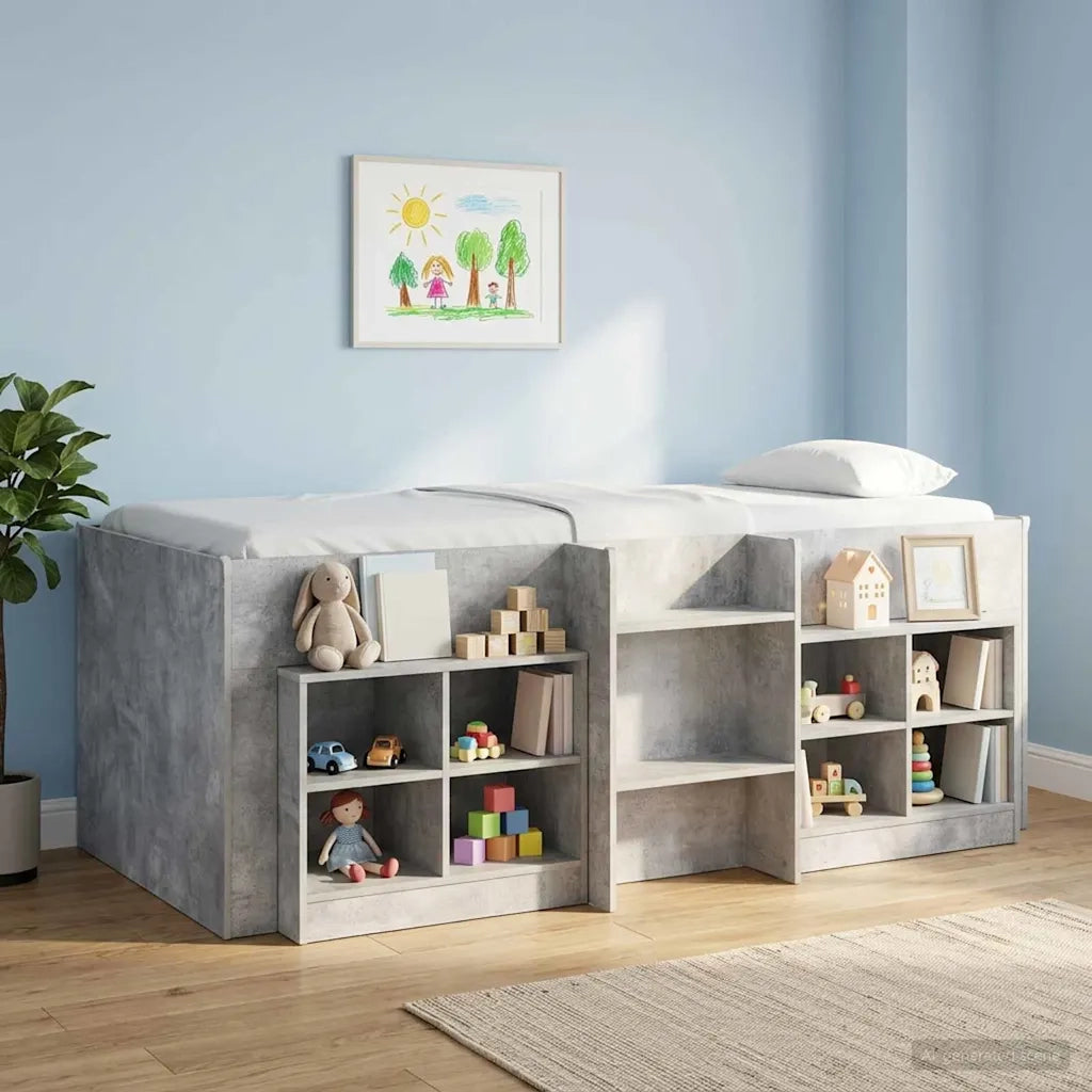 Letto Alto per Bambini 2 pcs Grigio Cemento 90 x 190 cm
