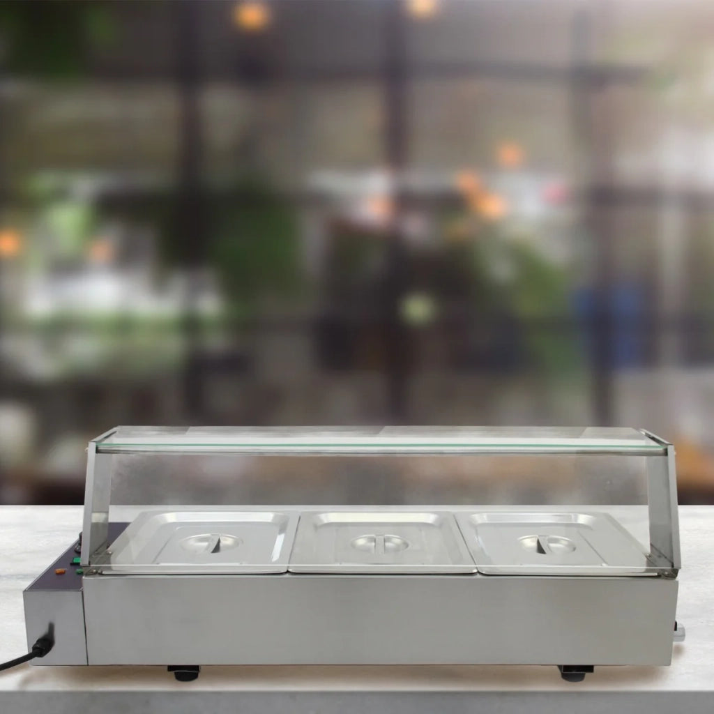 Espositore a Bagnomaria con 3 Vaschette per Ristoranti, Catering, Takeaway e Bar