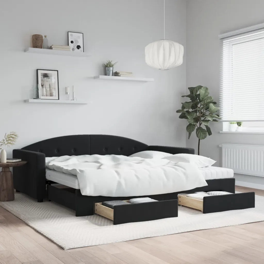 Divano Letto Estraibile con Cassetti Nero 100x200 cm in Velluto 3197384