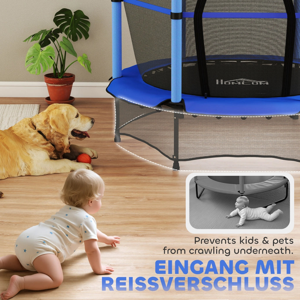 Trampolino bambini ¨C zephmum ¨C Blu, ?140 cm, rete di sicurezza, interno ed esterno
